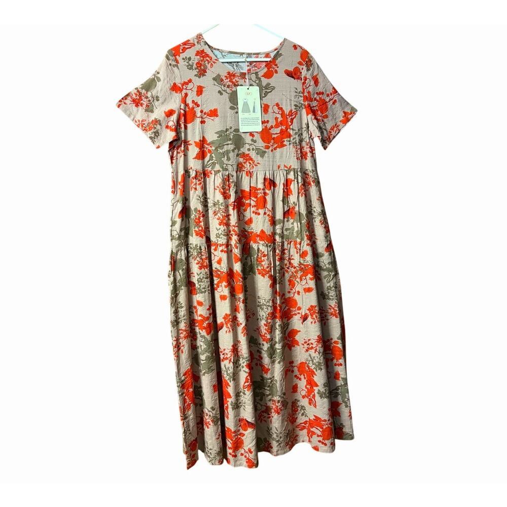 EJF Purple and Red Floral Short Sleeve Maxi Dress NEW - Picture 2 of 11